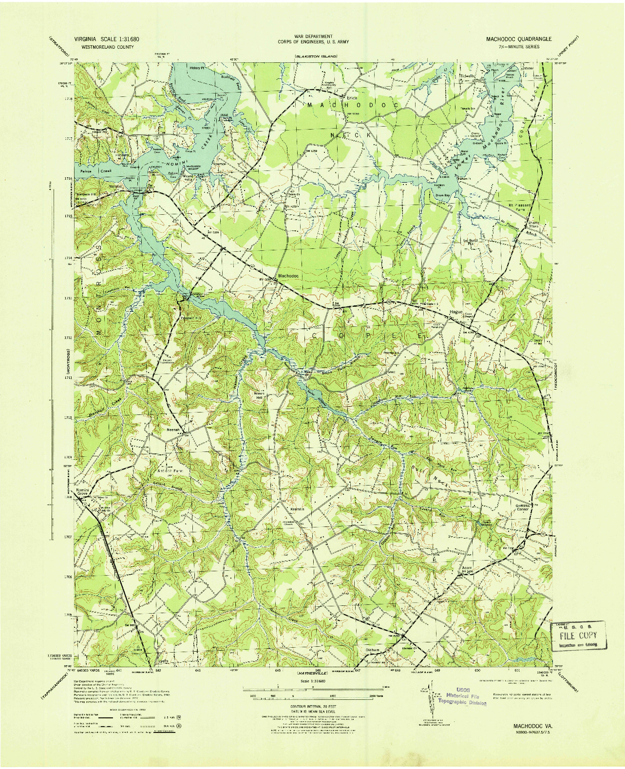 USGS 1:31680-SCALE QUADRANGLE FOR MACHODOC, VA 1943
