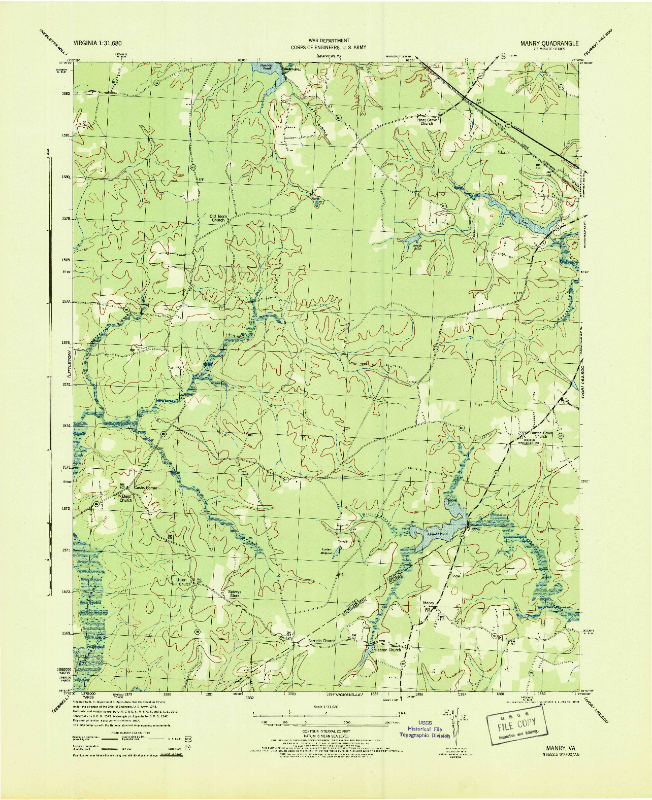 USGS 1:31680-SCALE QUADRANGLE FOR MANRY, VA 1943