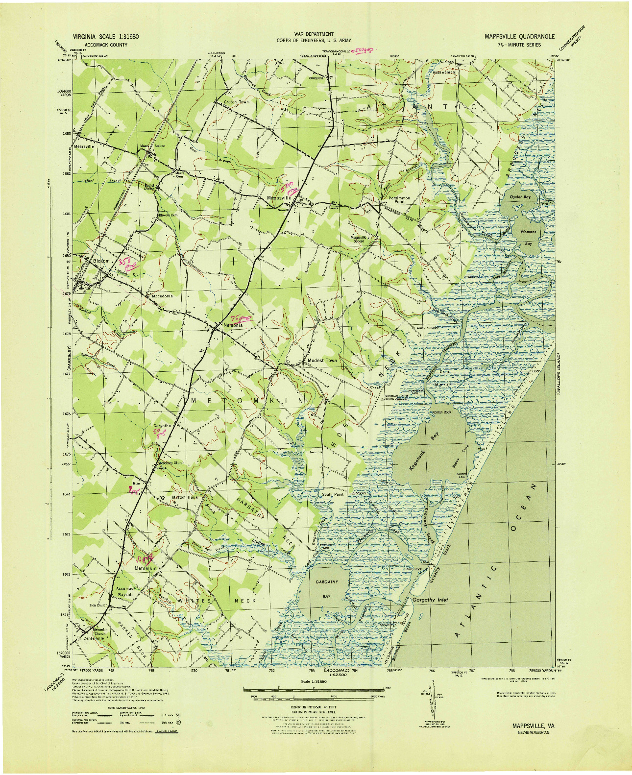 USGS 1:31680-SCALE QUADRANGLE FOR MAPPSVILLE, VA 1943