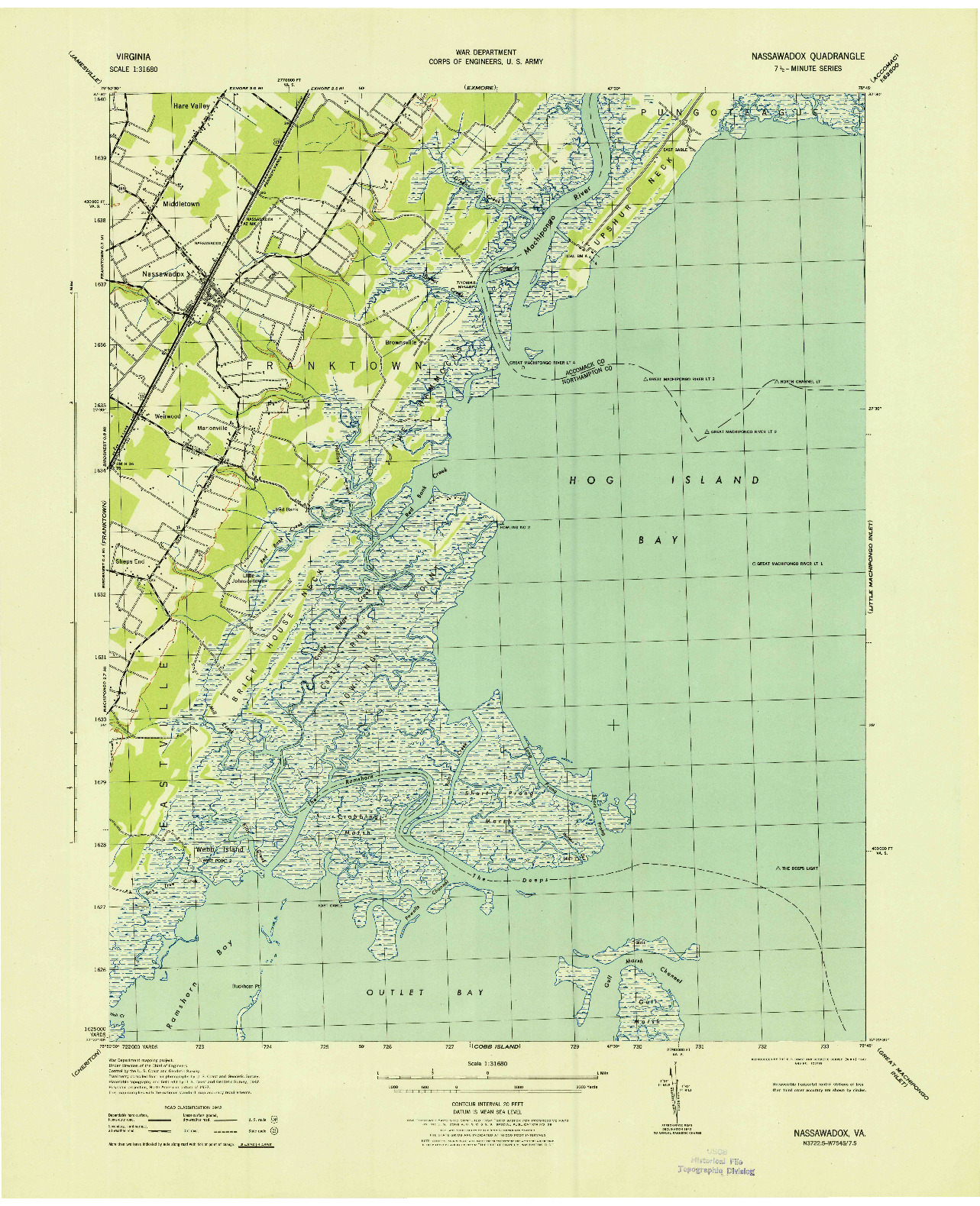 USGS 1:31680-SCALE QUADRANGLE FOR NASSAWADOX, VA 1943