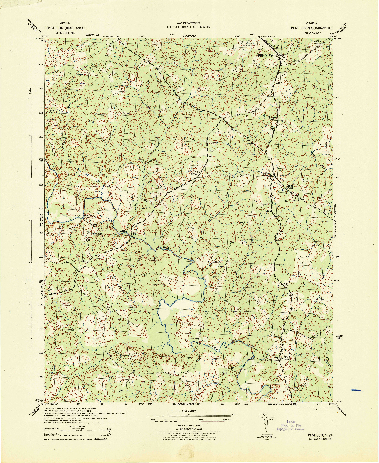 USGS 1:31680-SCALE QUADRANGLE FOR PENDLETON, VA 1943