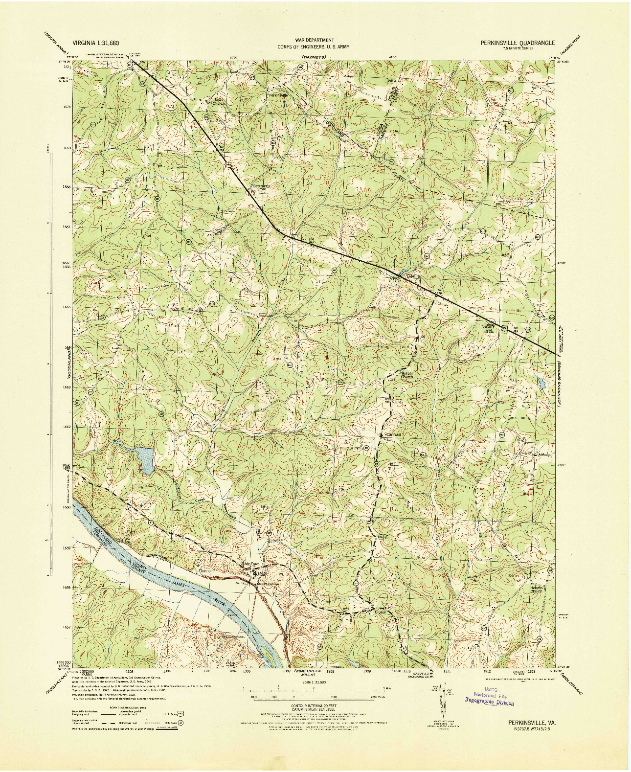 USGS 1:31680-SCALE QUADRANGLE FOR PERKINSVILLE, VA 1943