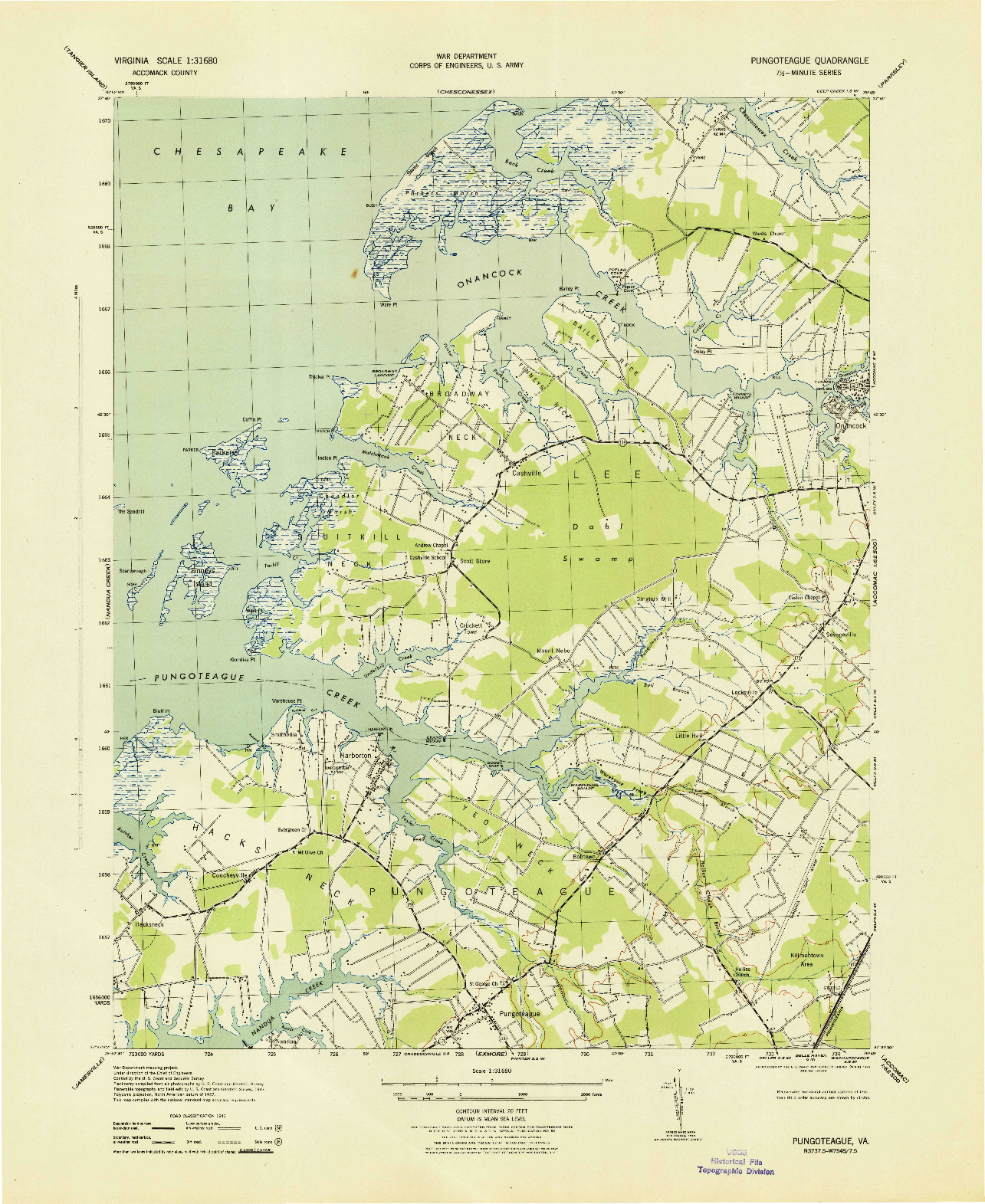 USGS 1:31680-SCALE QUADRANGLE FOR PUNGOTEAGUE, VA 1943