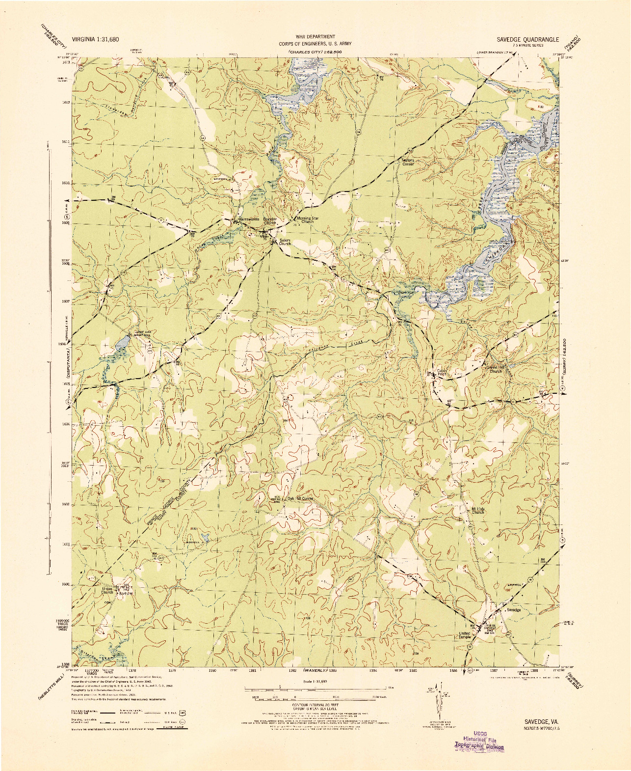 USGS 1:31680-SCALE QUADRANGLE FOR SAVEDGE, VA 1943