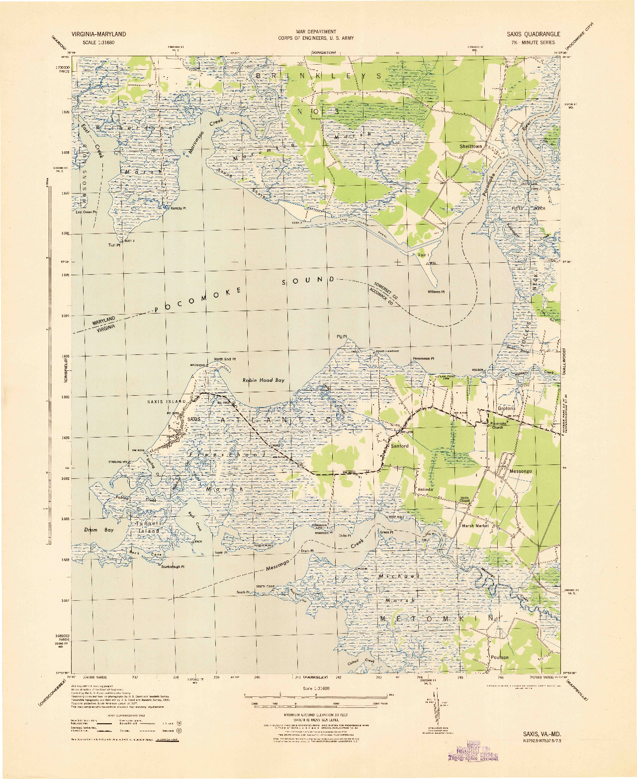 USGS 1:31680-SCALE QUADRANGLE FOR SAXIS, VA 1943