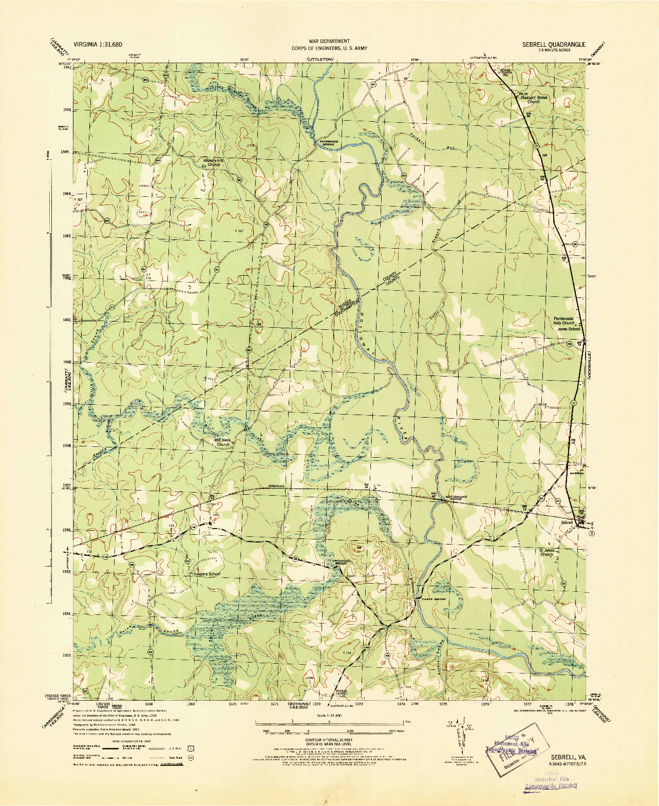 USGS 1:31680-SCALE QUADRANGLE FOR SEBRELL, VA 1943