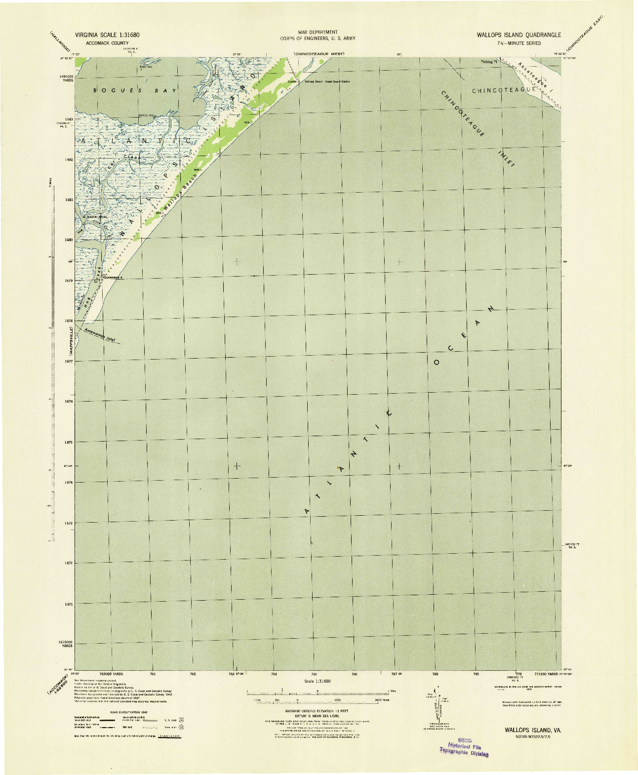 USGS 1:31680-SCALE QUADRANGLE FOR WALLOPS ISLAND, VA 1943