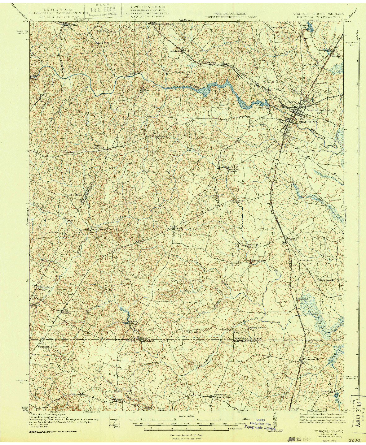 USGS 1:62500-SCALE QUADRANGLE FOR EMPORIA, VA 1919