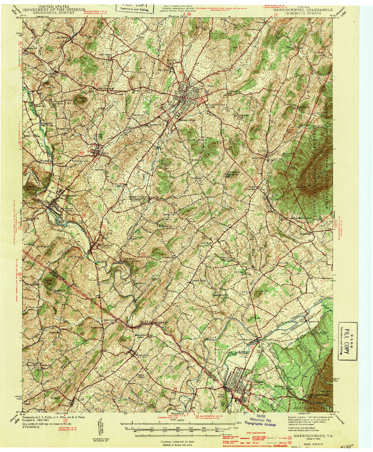 USGS 1:62500-SCALE QUADRANGLE FOR HARRISONBURG, VA 1943