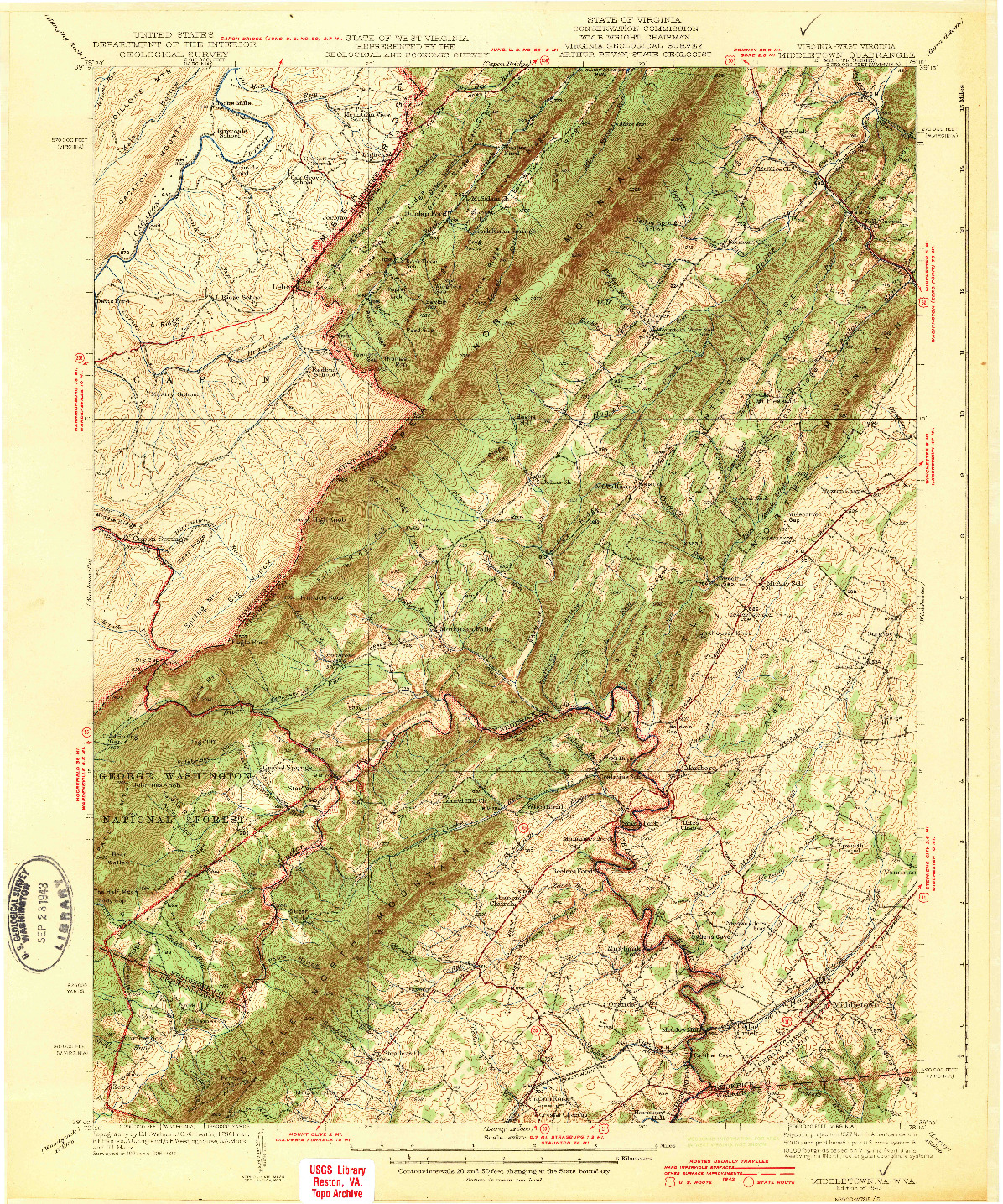 USGS 1:62500-SCALE QUADRANGLE FOR MIDDLETOWN, VA 1943