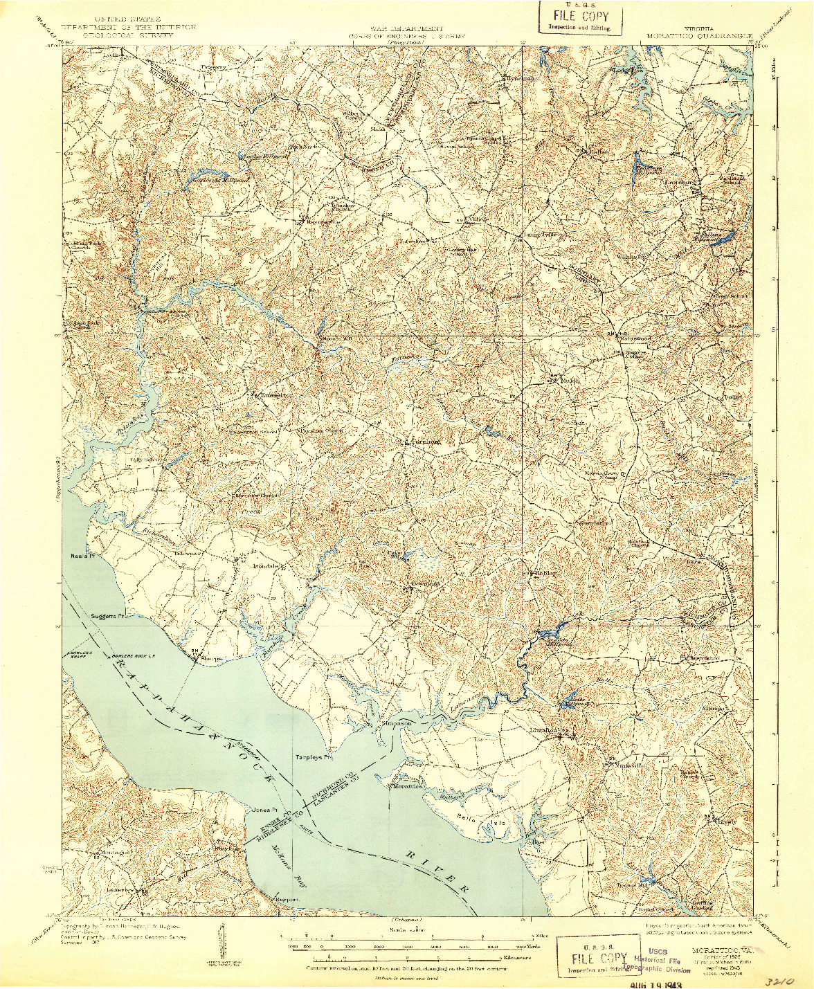 USGS 1:62500-SCALE QUADRANGLE FOR MORATTICO, VA 1926