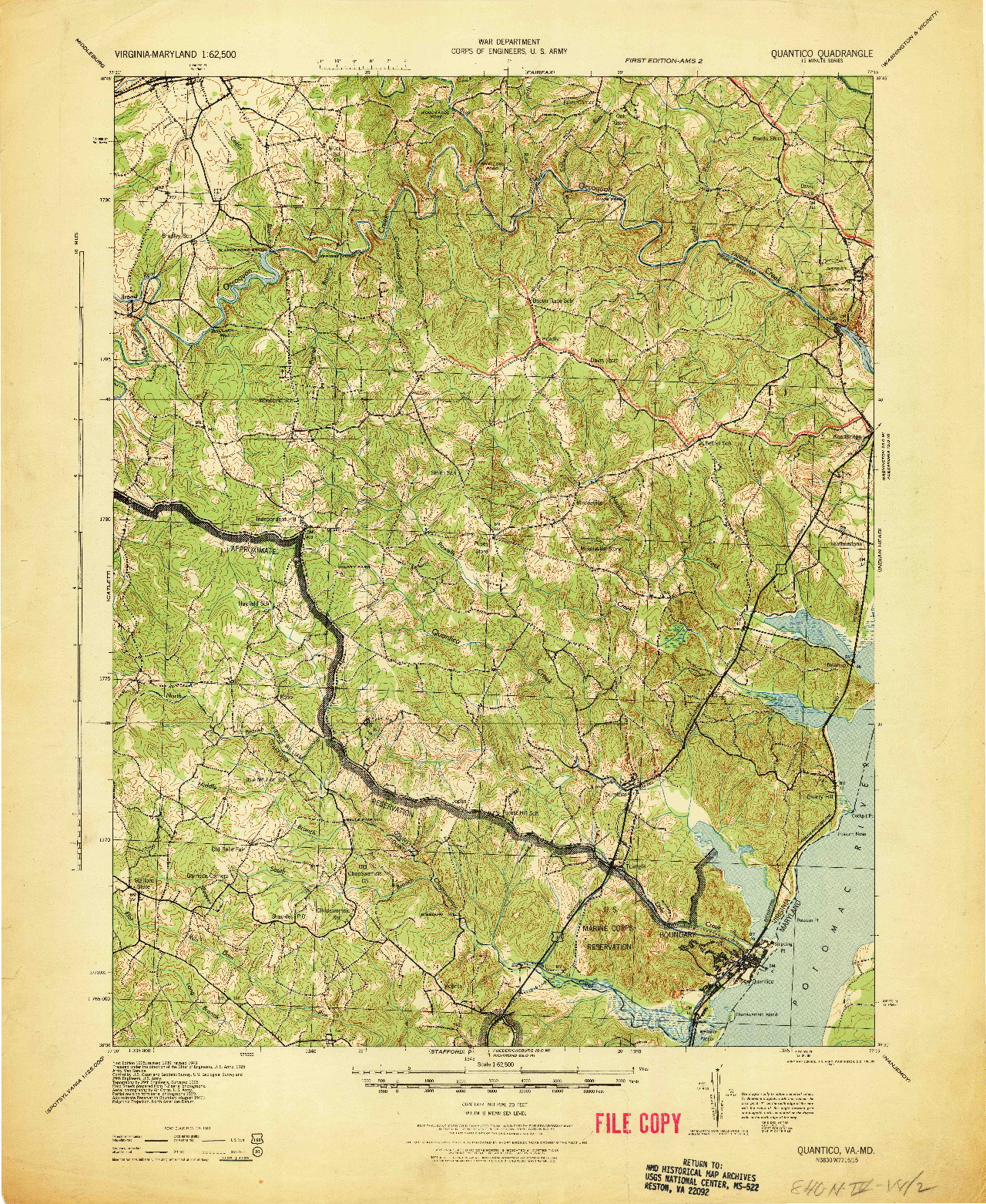 USGS 1:62500-SCALE QUADRANGLE FOR QUANTICO, VA 1943
