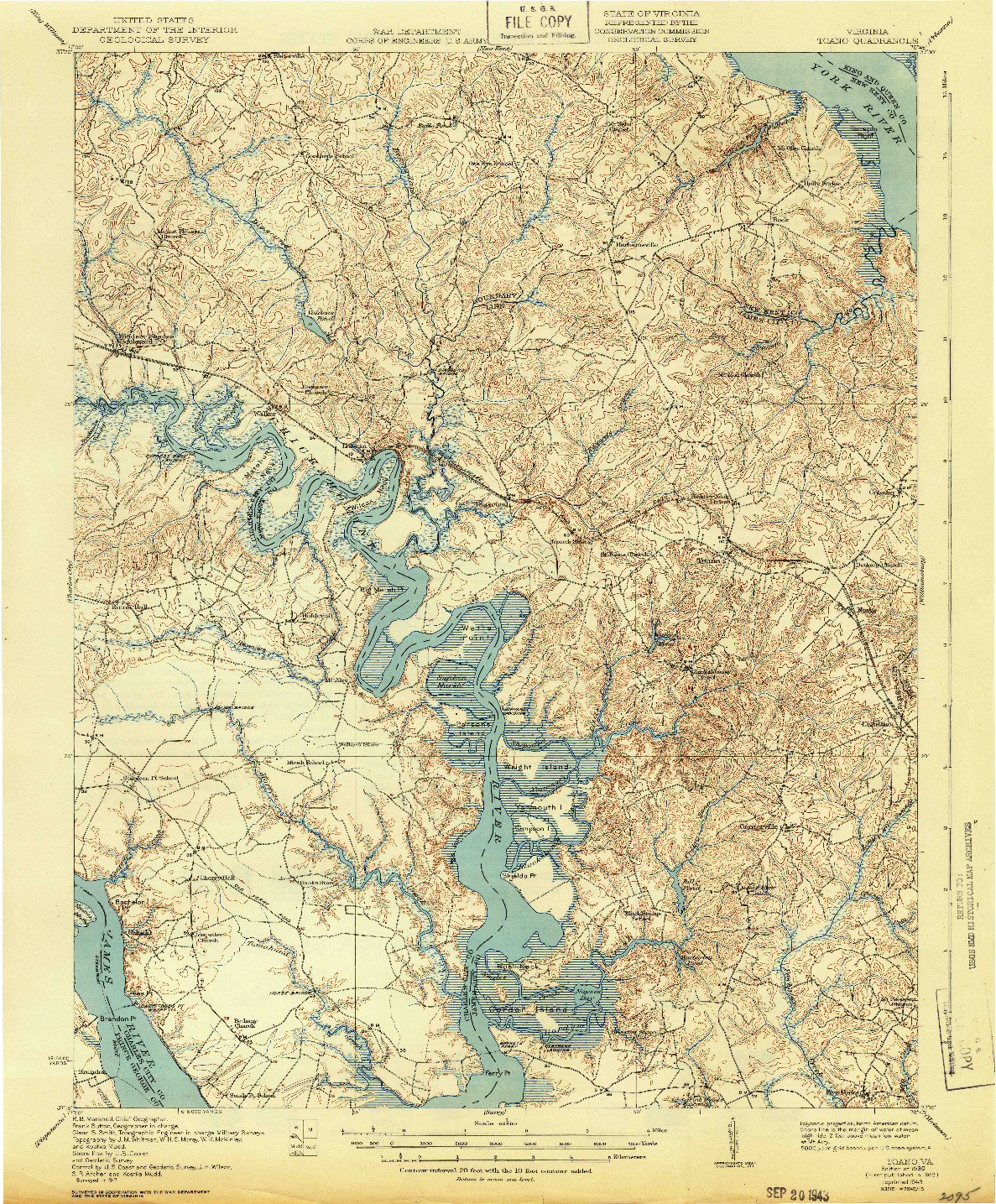 USGS 1:62500-SCALE QUADRANGLE FOR TOANO, VA 1918