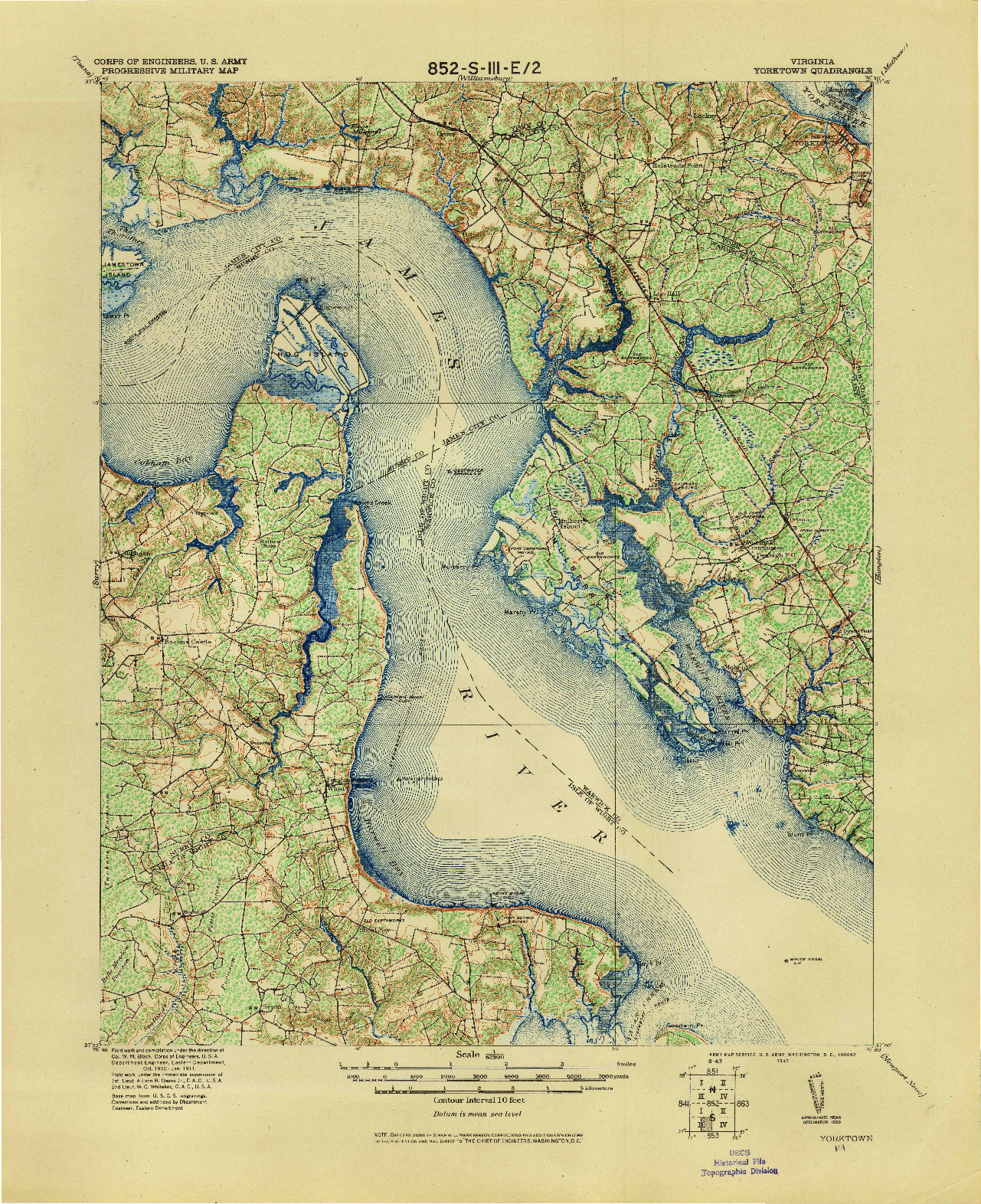 USGS 1:62500-SCALE QUADRANGLE FOR YORKTOWN, VA 1943