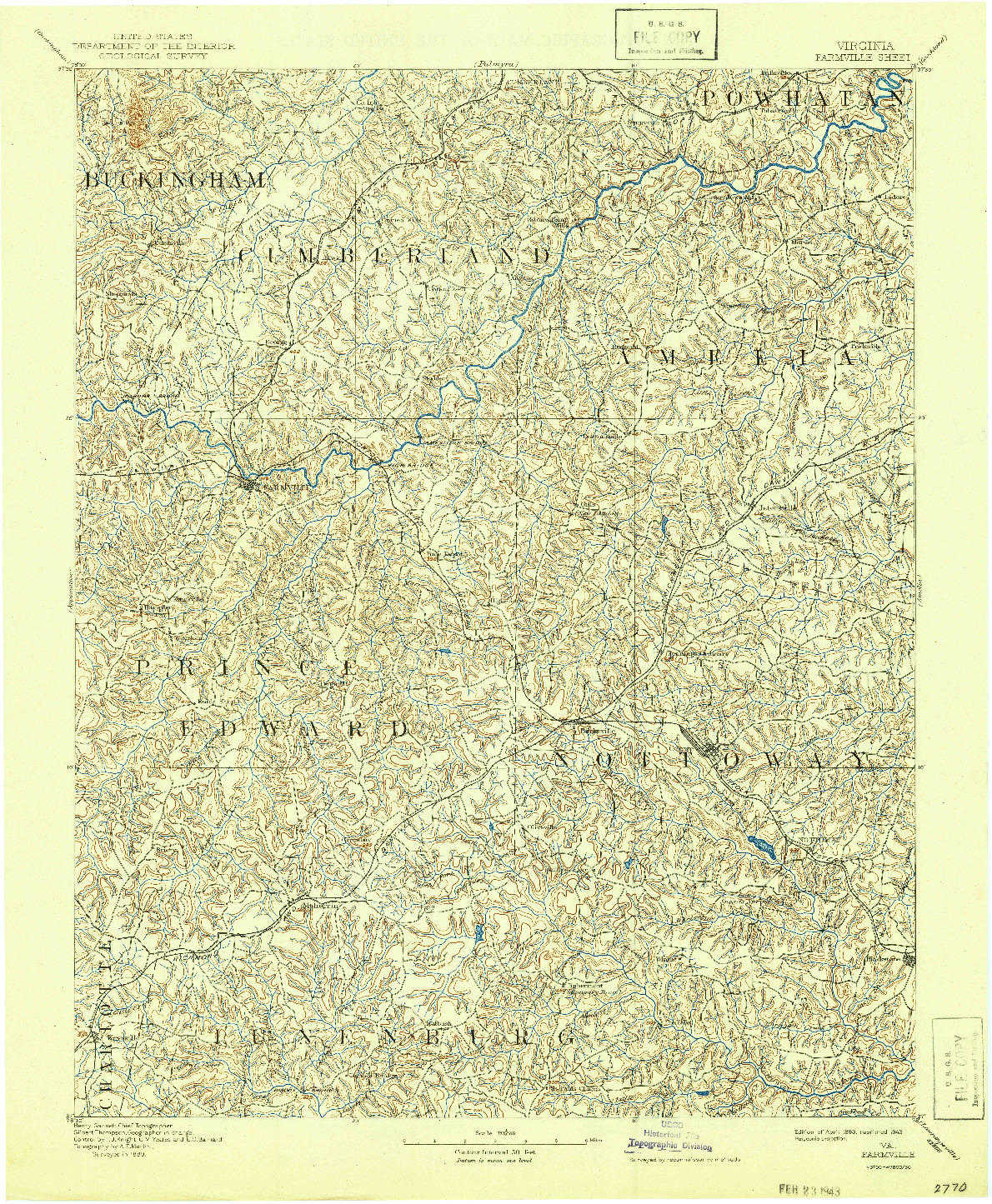 USGS 1:125000-SCALE QUADRANGLE FOR FARMVILLE, VA 1893