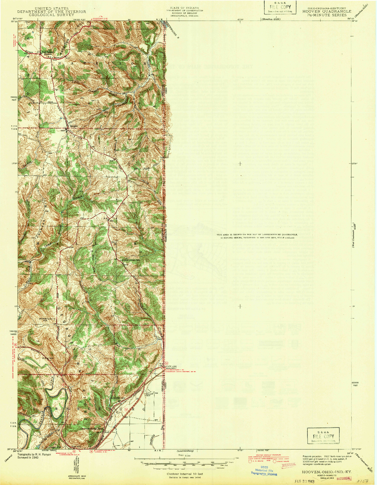 USGS 1:24000-SCALE QUADRANGLE FOR HOOVEN, OH 1943
