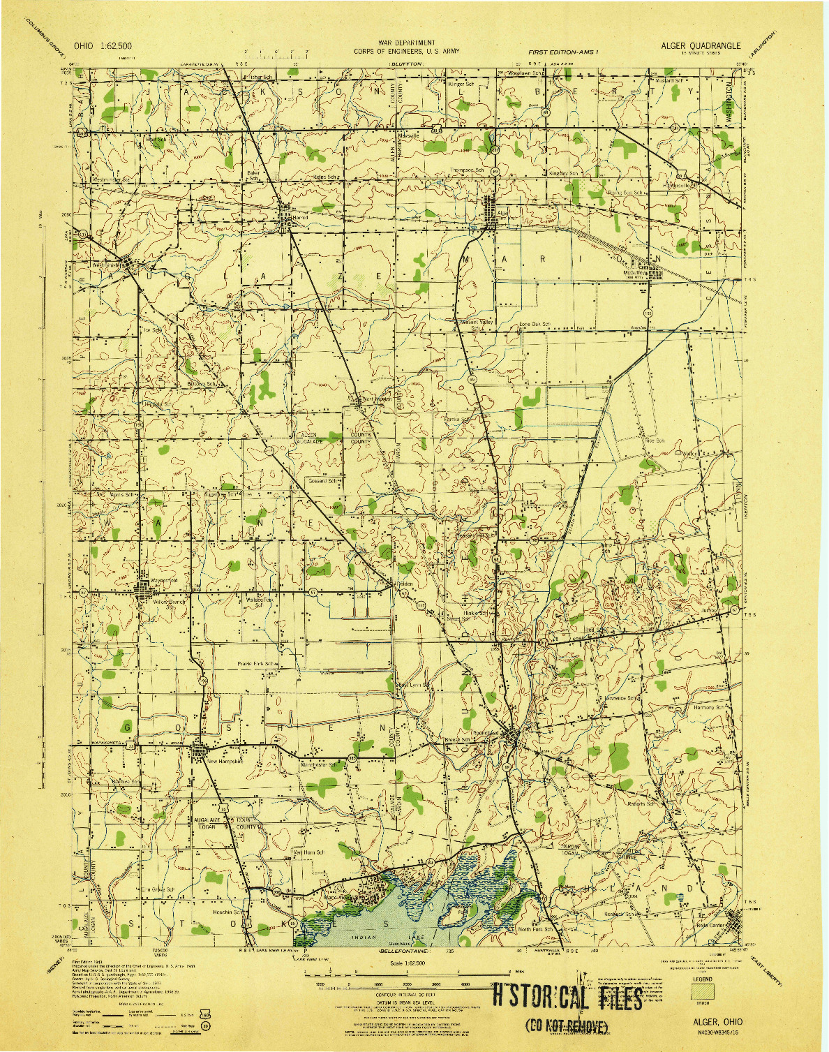 USGS 1:62500-SCALE QUADRANGLE FOR ALGER, OH 1943