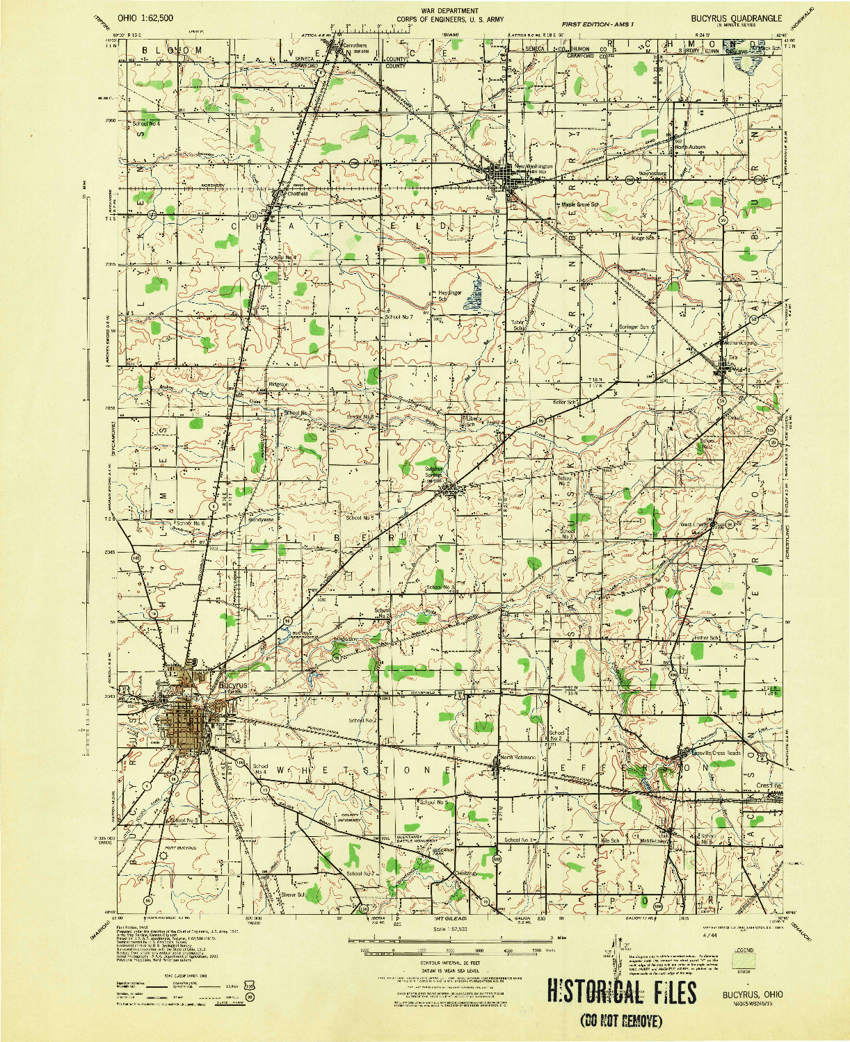 USGS 1:62500-SCALE QUADRANGLE FOR BUCYRUS, OH 1943