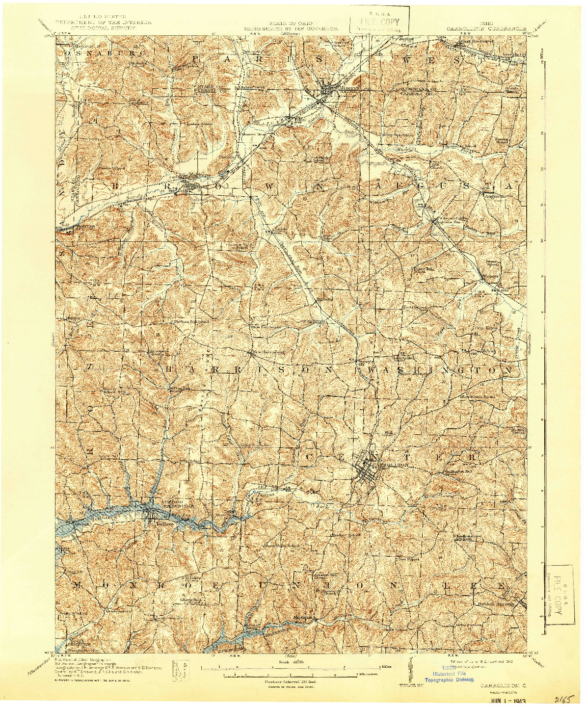 USGS 1:62500-SCALE QUADRANGLE FOR CARROLLTON, OH 1912