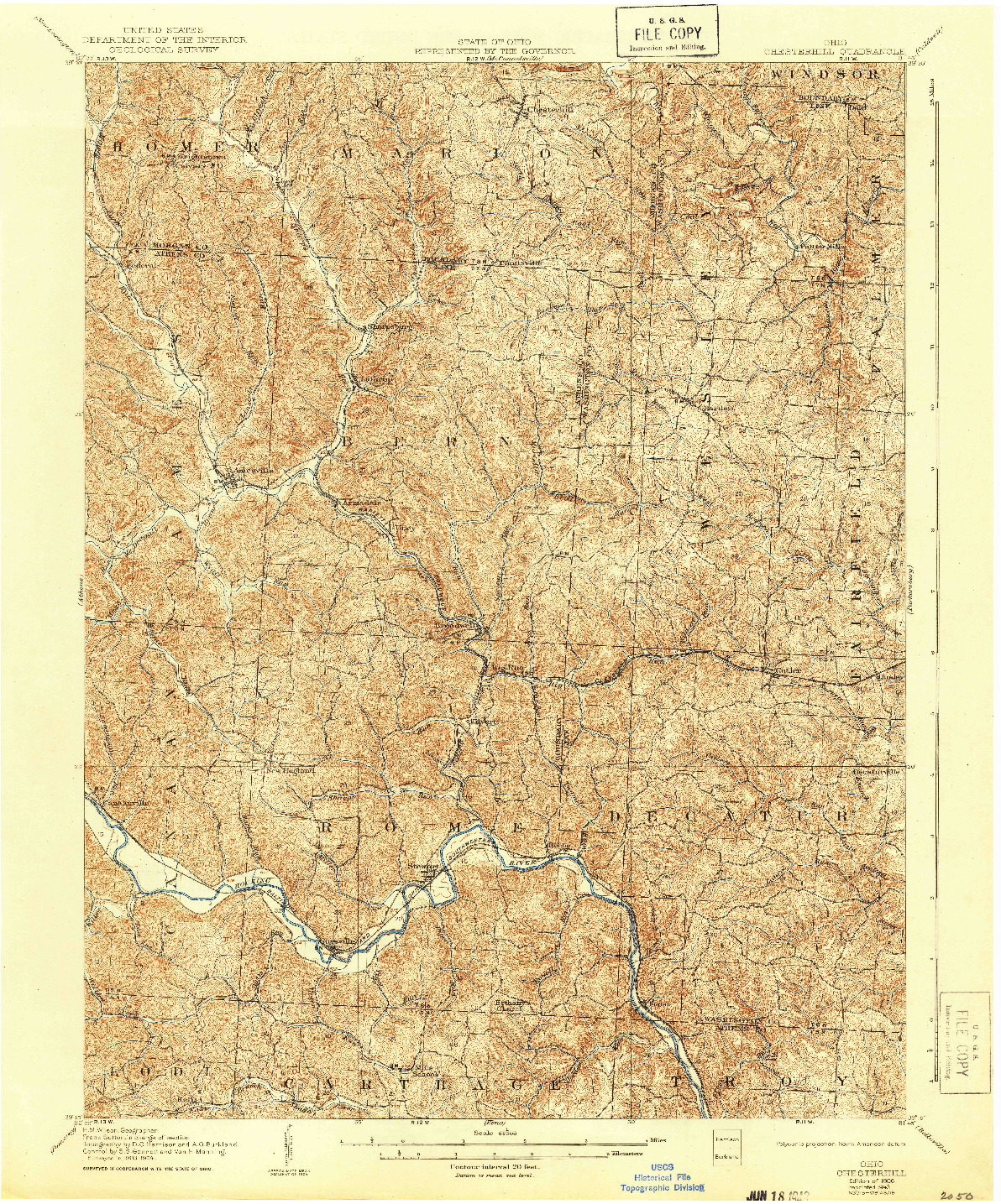 USGS 1:62500-SCALE QUADRANGLE FOR CHESTERHILL, OH 1906