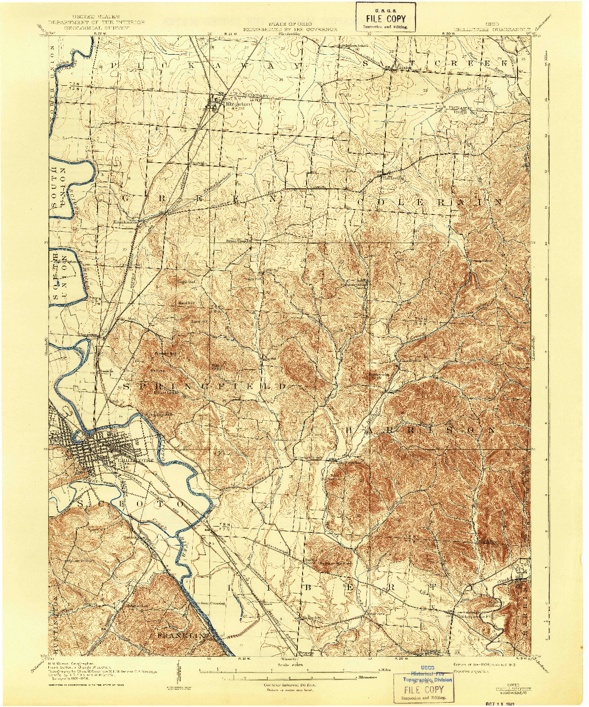 USGS 1:62500-SCALE QUADRANGLE FOR CHILLICOTHE, OH 1908