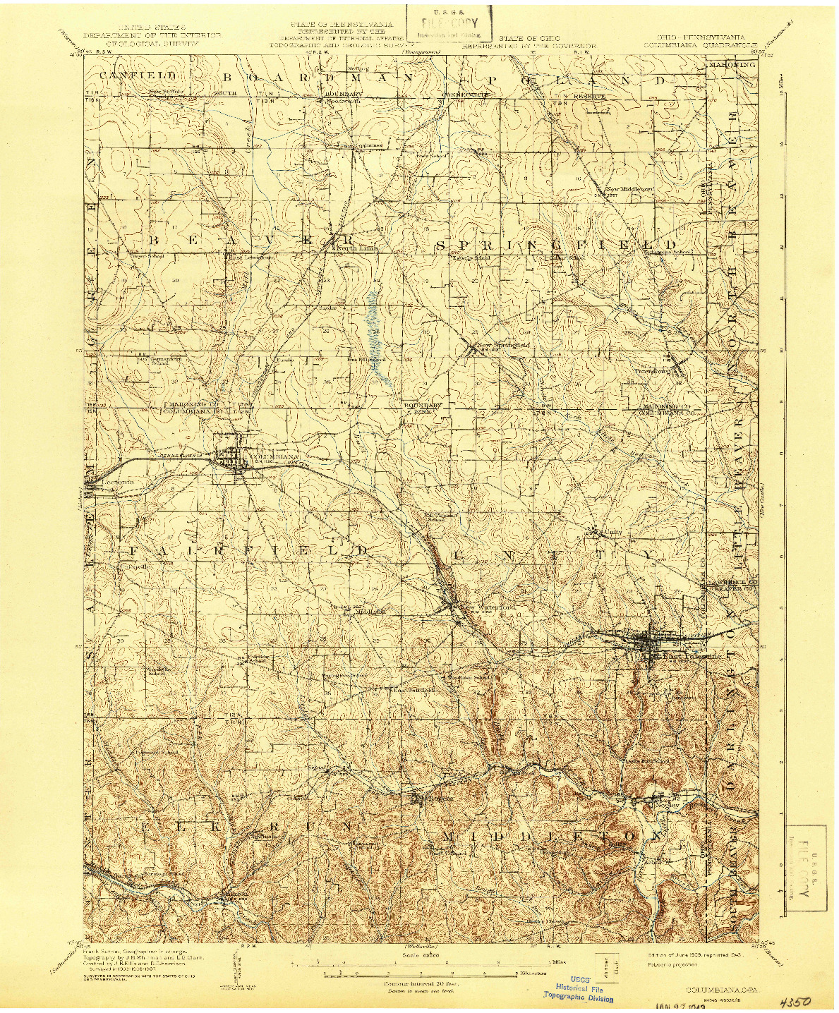 USGS 1:62500-SCALE QUADRANGLE FOR COLUMBIANA, OH 1909