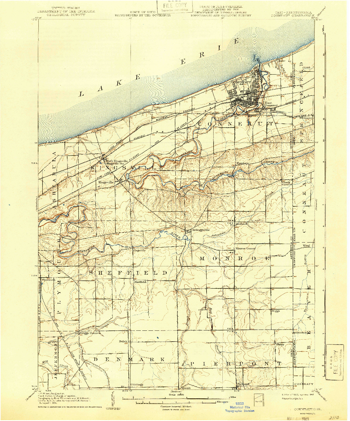 USGS 1:62500-SCALE QUADRANGLE FOR CONNEAUT, OH 1906