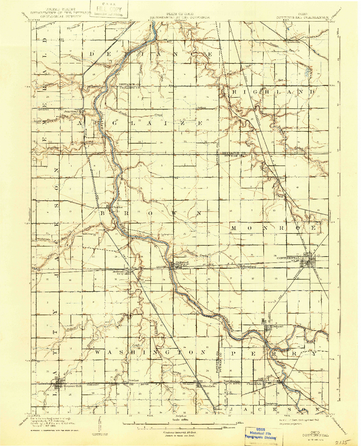 USGS 1:62500-SCALE QUADRANGLE FOR CONTINENTAL, OH 1909