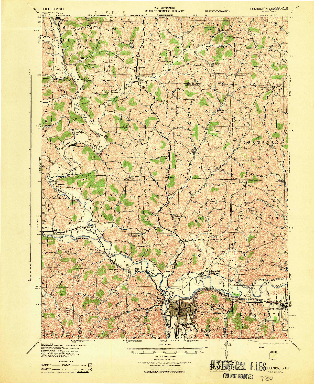 USGS 1:62500-SCALE QUADRANGLE FOR COSHOCTON, OH 1943