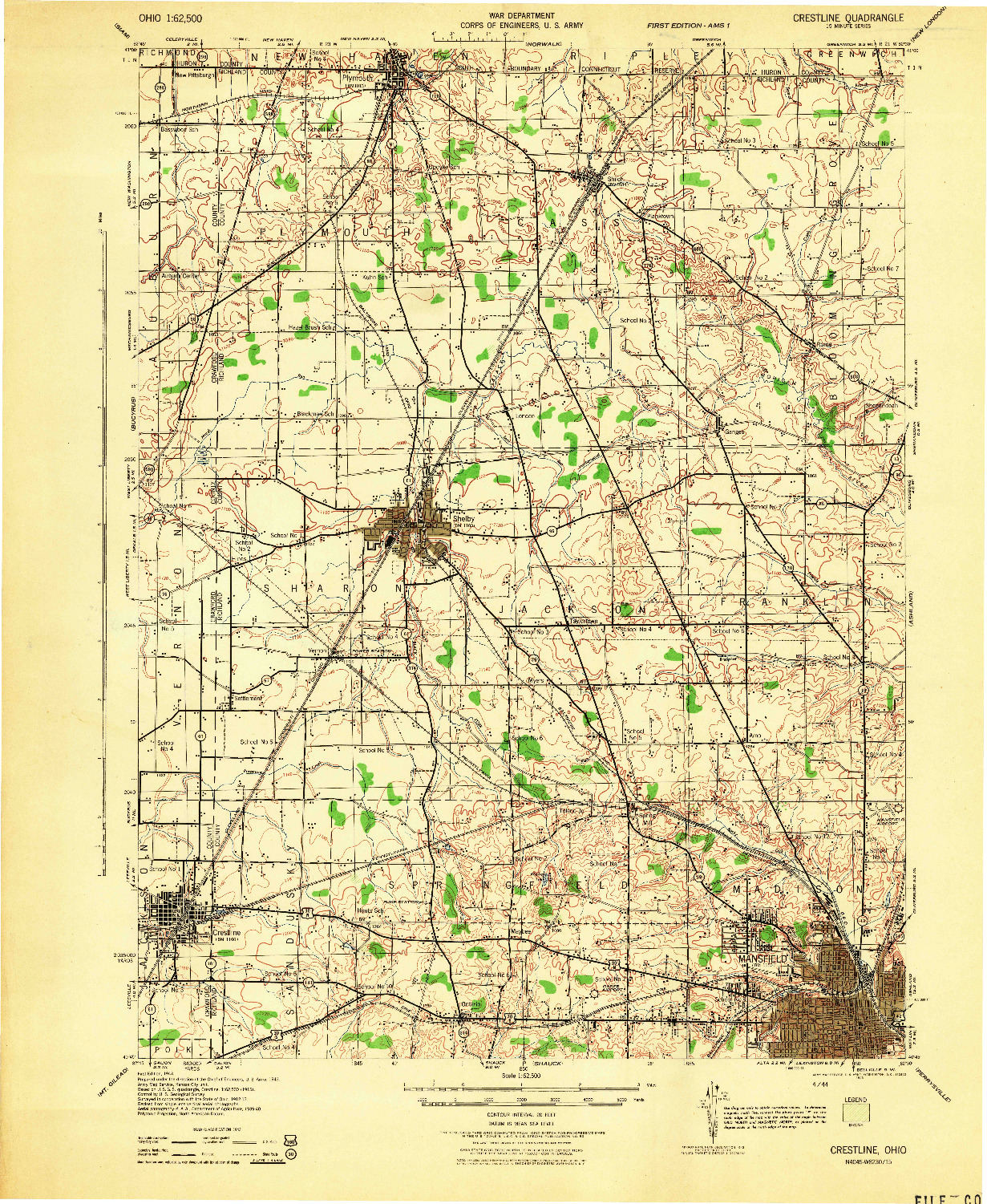 USGS 1:62500-SCALE QUADRANGLE FOR CRESTLINE, OH 1943