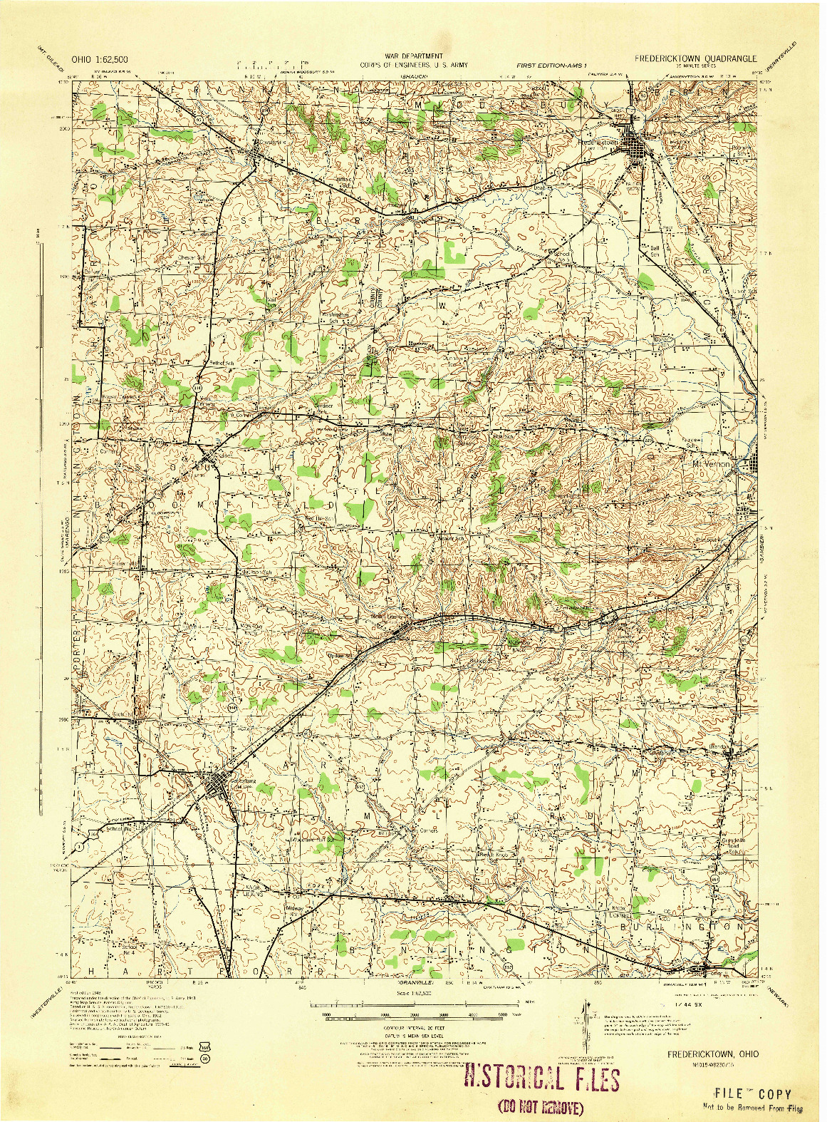 USGS 1:62500-SCALE QUADRANGLE FOR FREDERICKTOWN, OH 1943