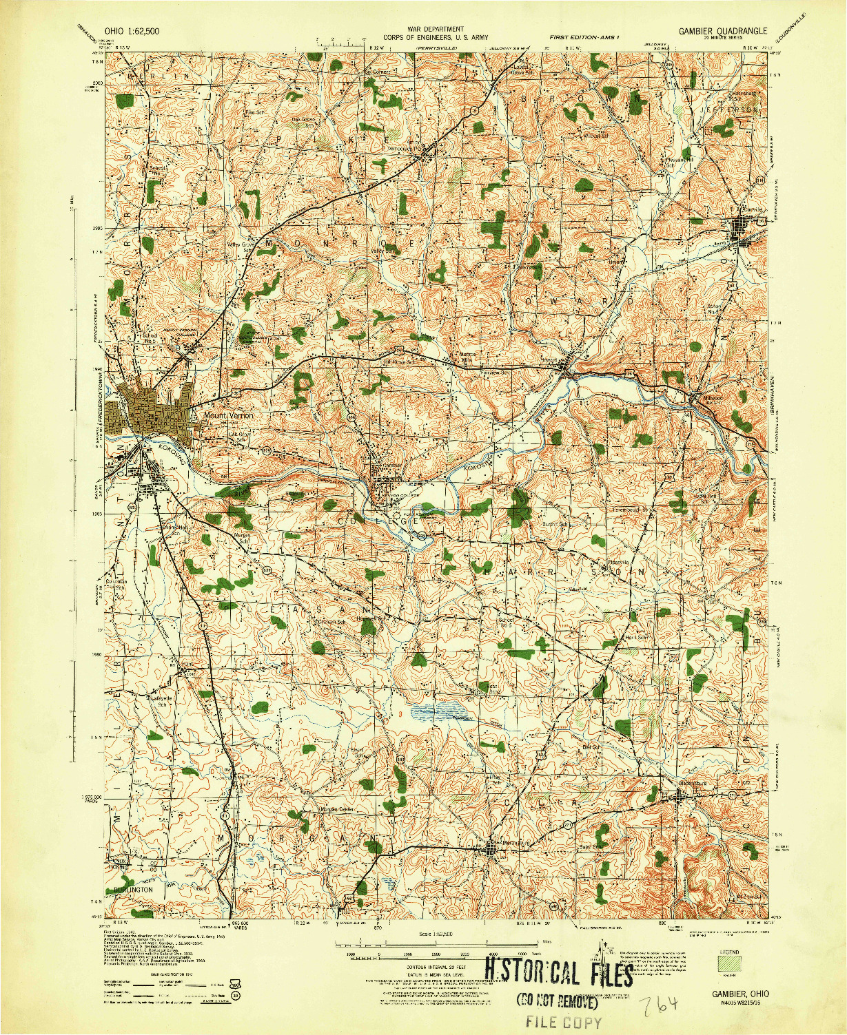 USGS 1:62500-SCALE QUADRANGLE FOR GAMBIER, OH 1943