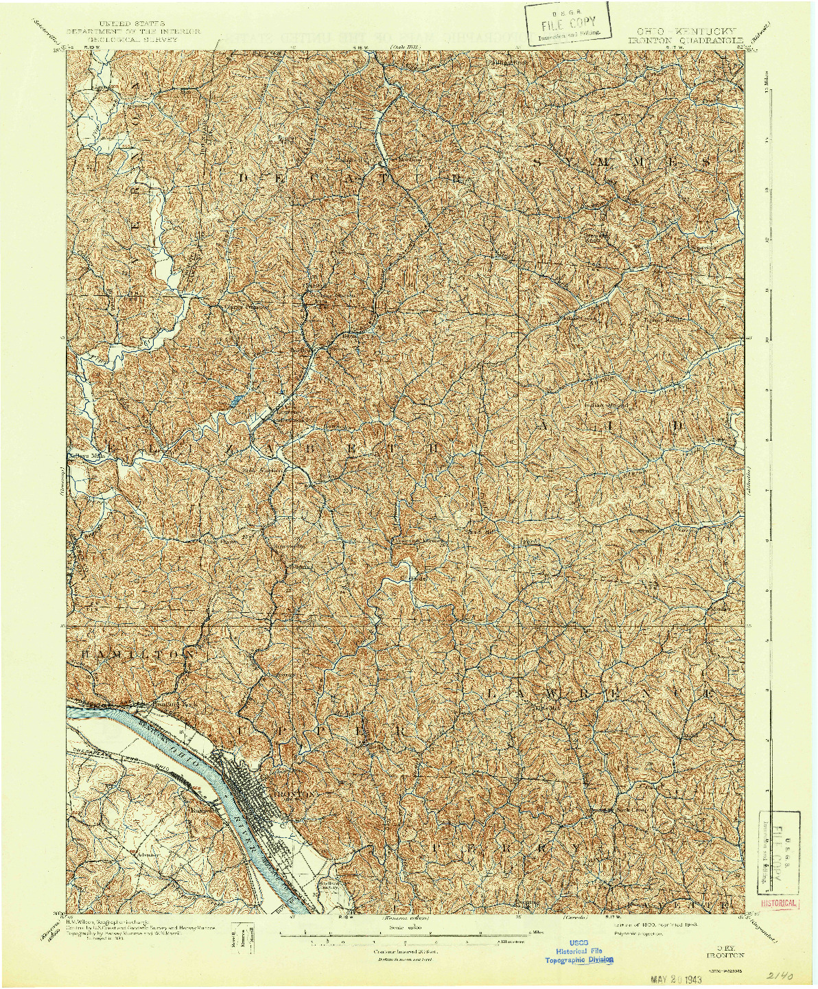 USGS 1:62500-SCALE QUADRANGLE FOR IRONTON, OH 1900
