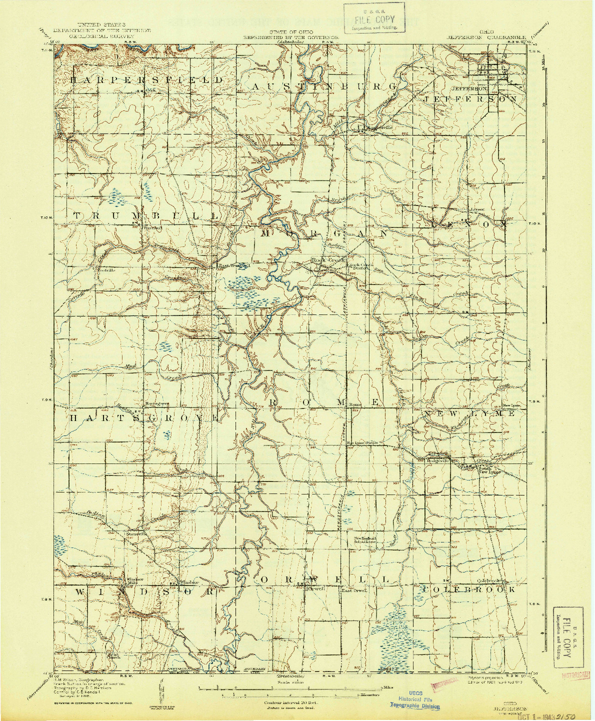 USGS 1:62500-SCALE QUADRANGLE FOR JEFFERSON, OH 1907