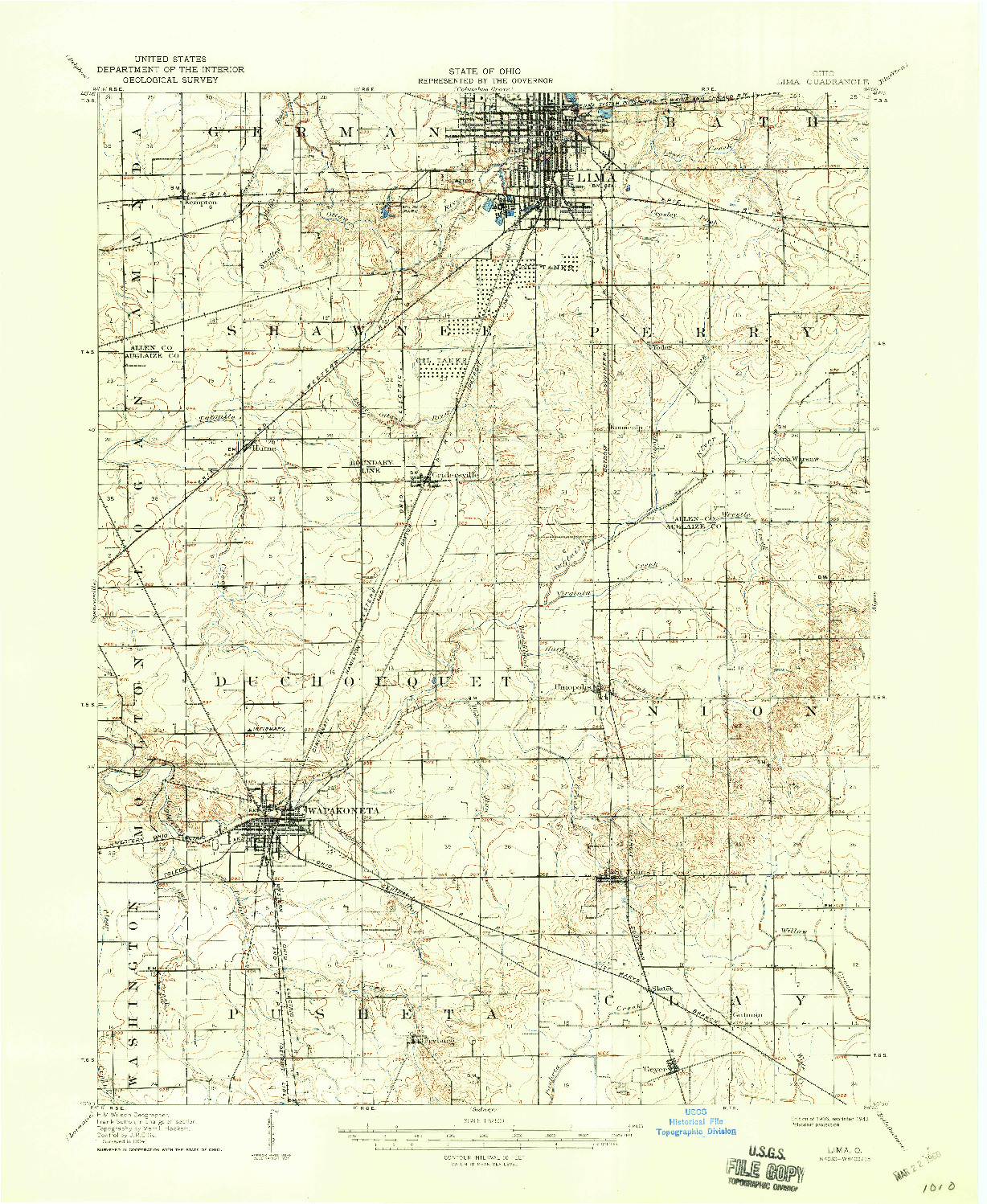 USGS 1:62500-SCALE QUADRANGLE FOR LIMA, OH 1906