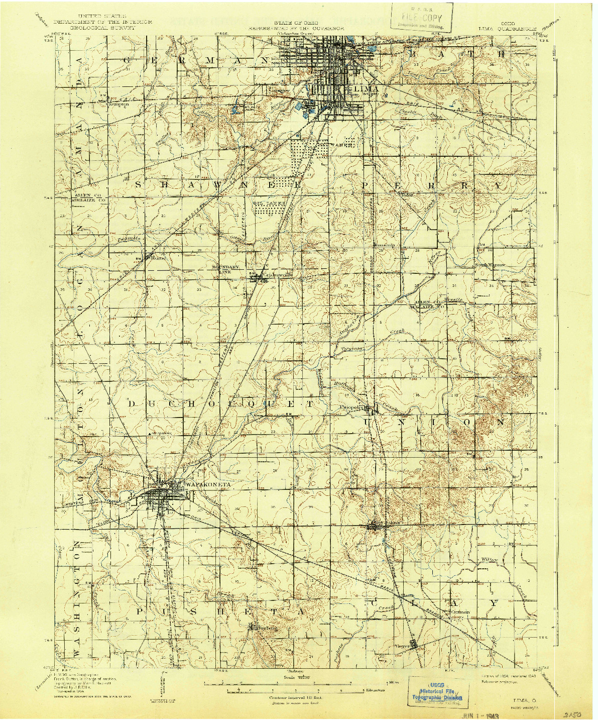 USGS 1:62500-SCALE QUADRANGLE FOR LIMA, OH 1906