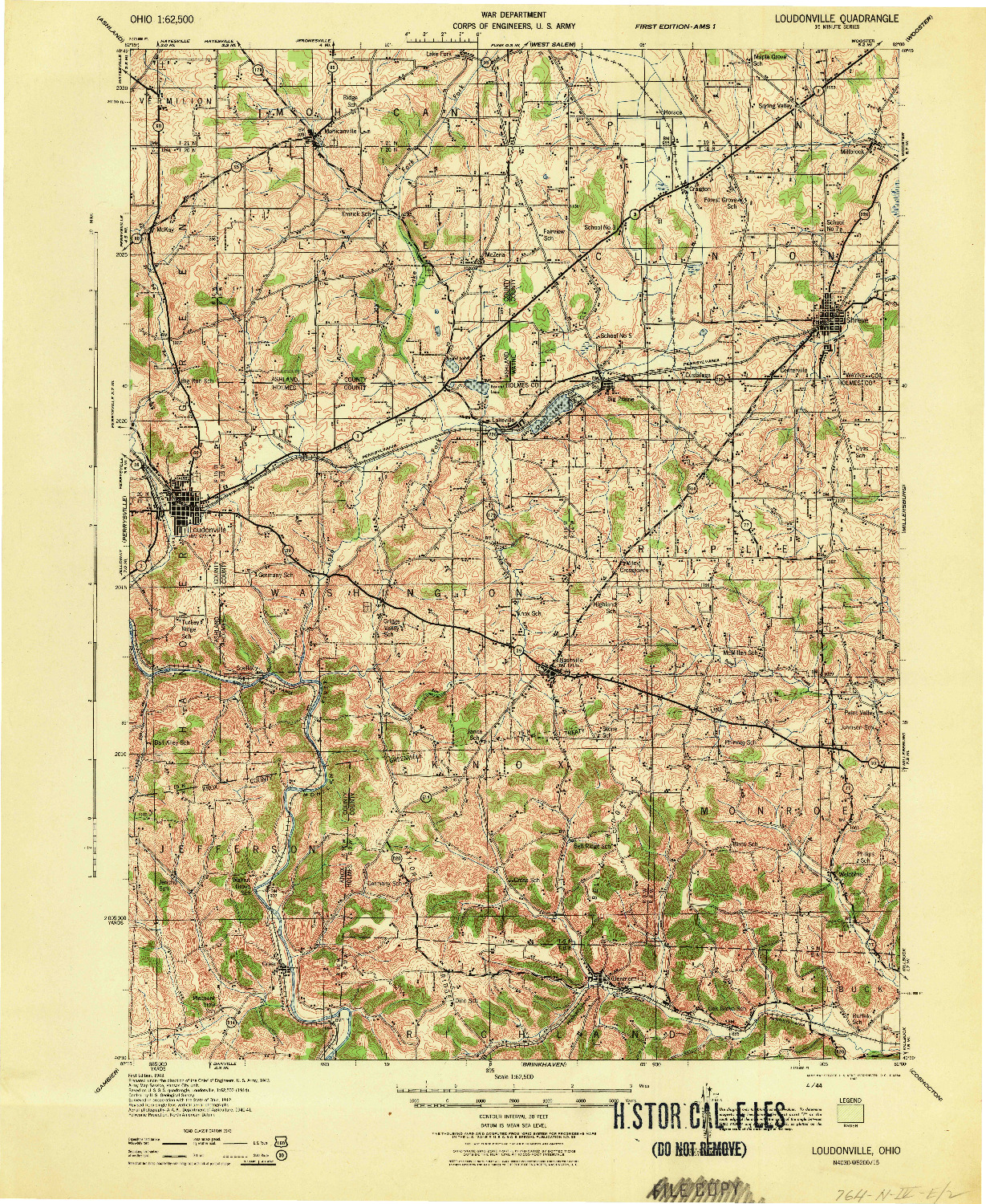 USGS 1:62500-SCALE QUADRANGLE FOR LOUDONVILLE, OH 1943