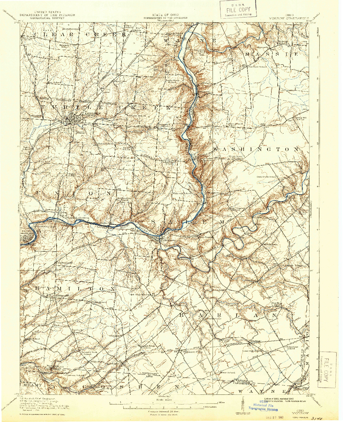 USGS 1:62500-SCALE QUADRANGLE FOR MORROW, OH 1916