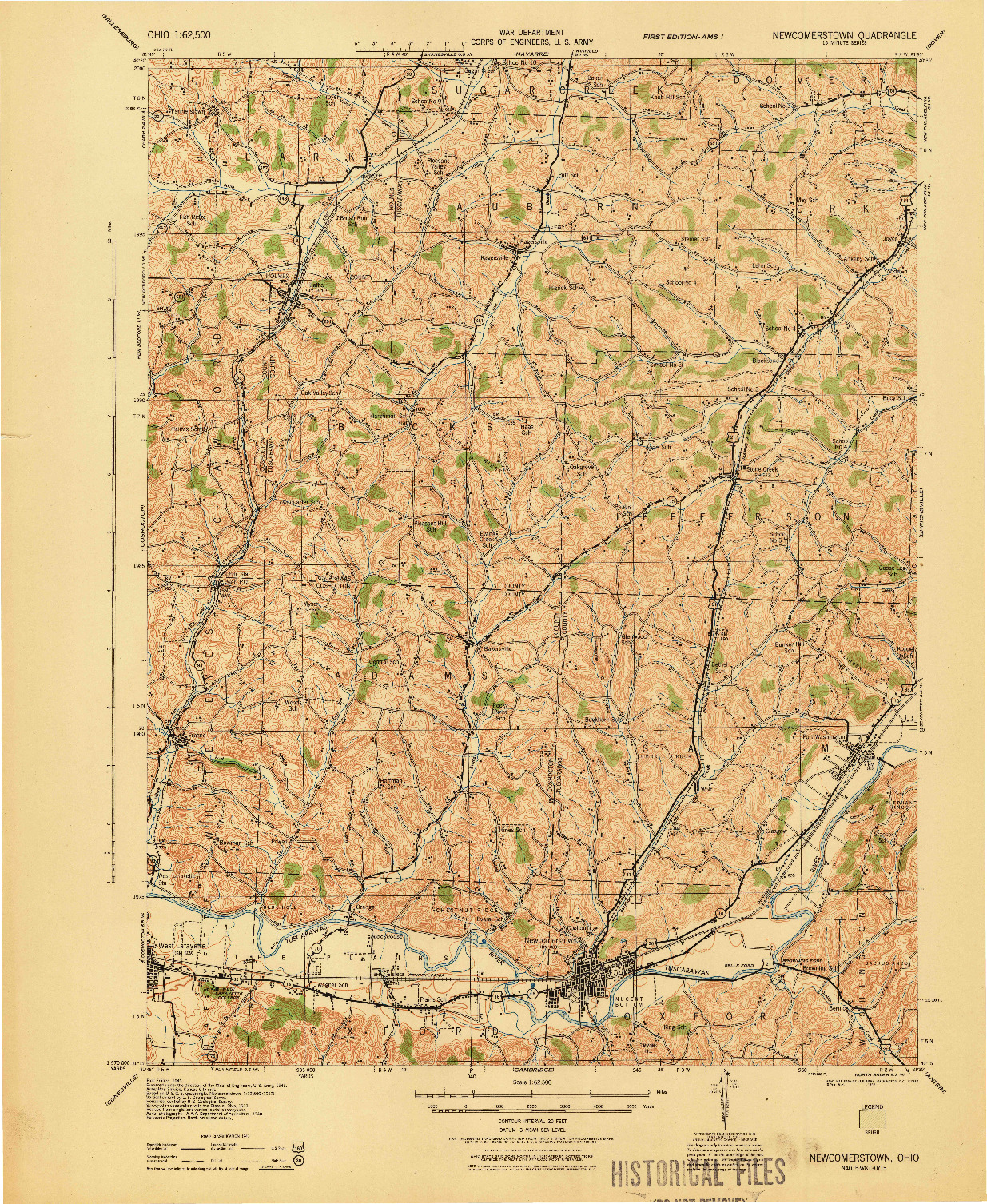 USGS 1:62500-SCALE QUADRANGLE FOR NEWCOMERSTOWN, OH 1943
