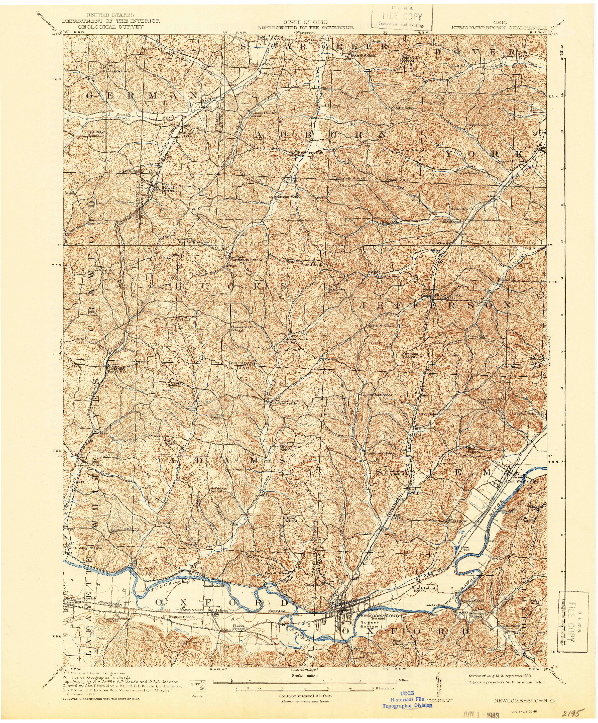 USGS 1:62500-SCALE QUADRANGLE FOR NEWCOMERSTOWN, OH 1913