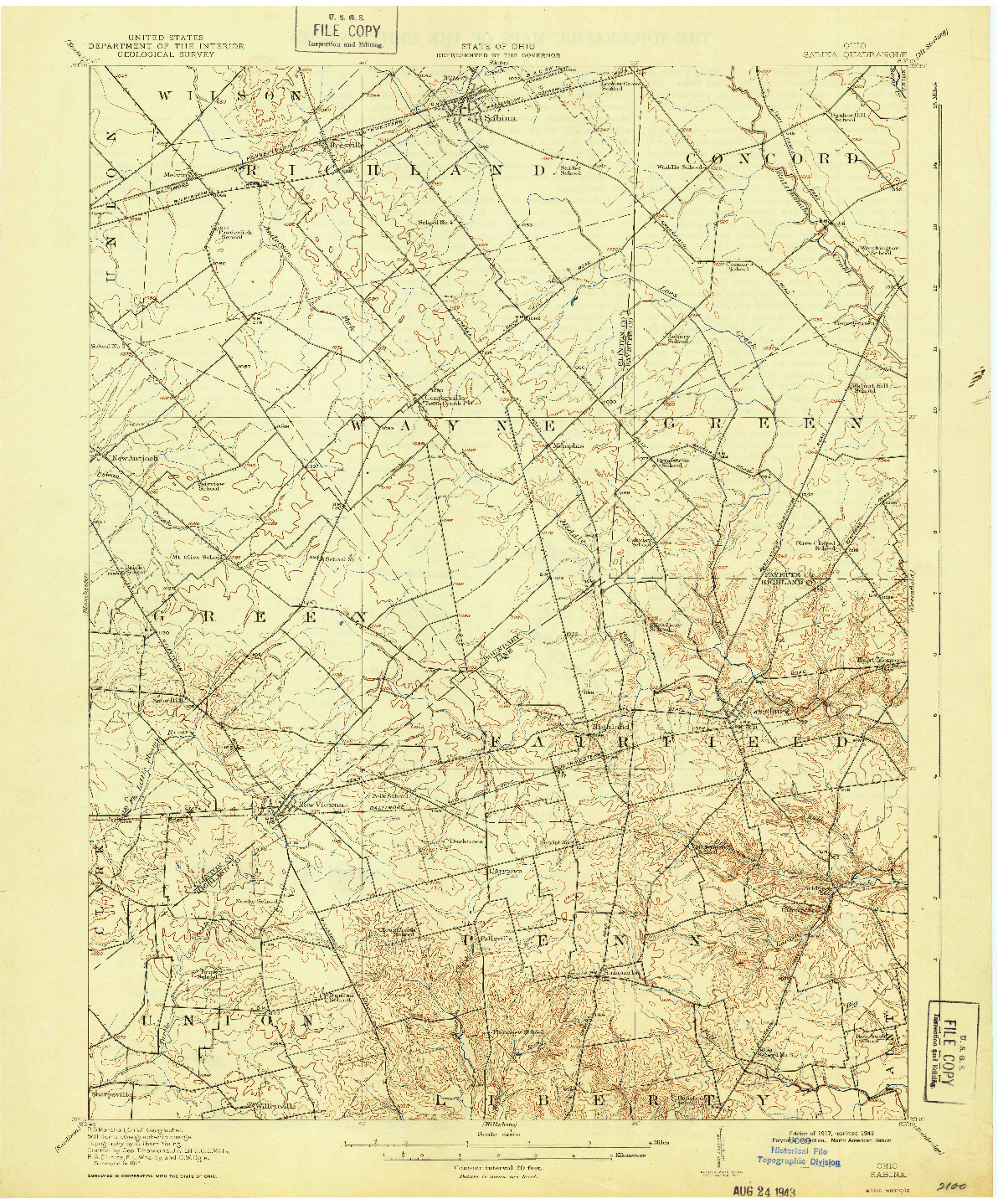 USGS 1:62500-SCALE QUADRANGLE FOR SABINA, OH 1917
