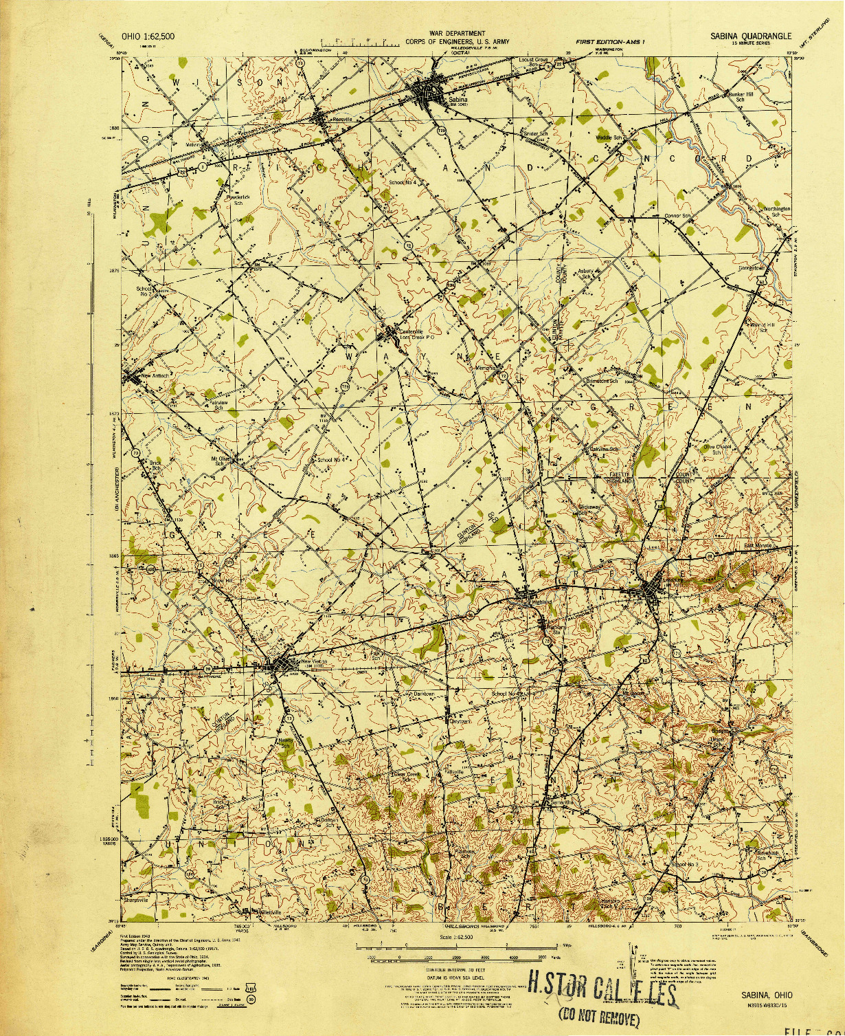 USGS 1:62500-SCALE QUADRANGLE FOR SABINA, OH 1943