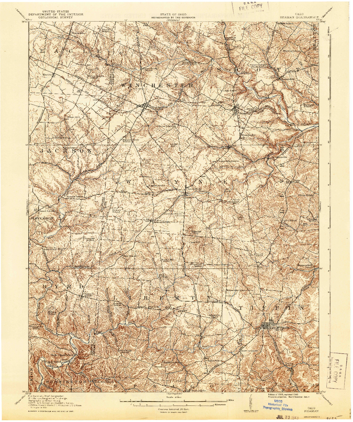 USGS 1:62500-SCALE QUADRANGLE FOR SEAMAN, OH 1918