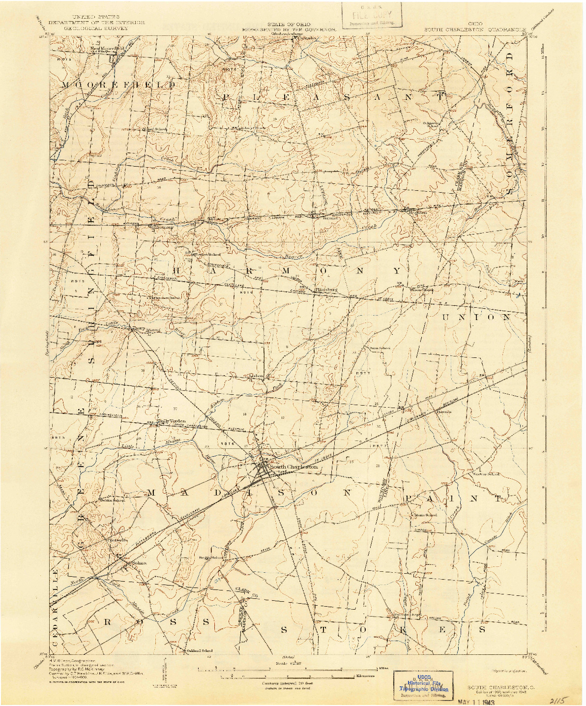 USGS 1:62500-SCALE QUADRANGLE FOR SOUTH CHARLESTON, OH 1907