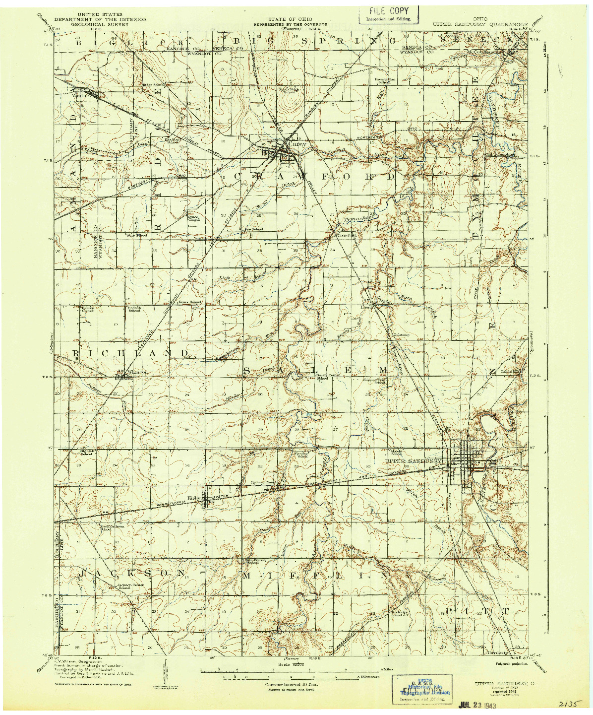 USGS 1:62500-SCALE QUADRANGLE FOR UPPER SANDUSKY, OH 1907