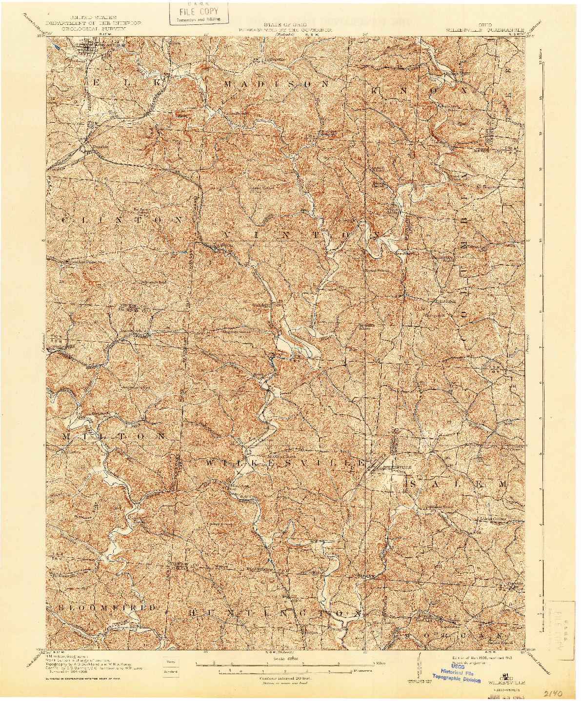 USGS 1:62500-SCALE QUADRANGLE FOR WILKESVILLE, OH 1908