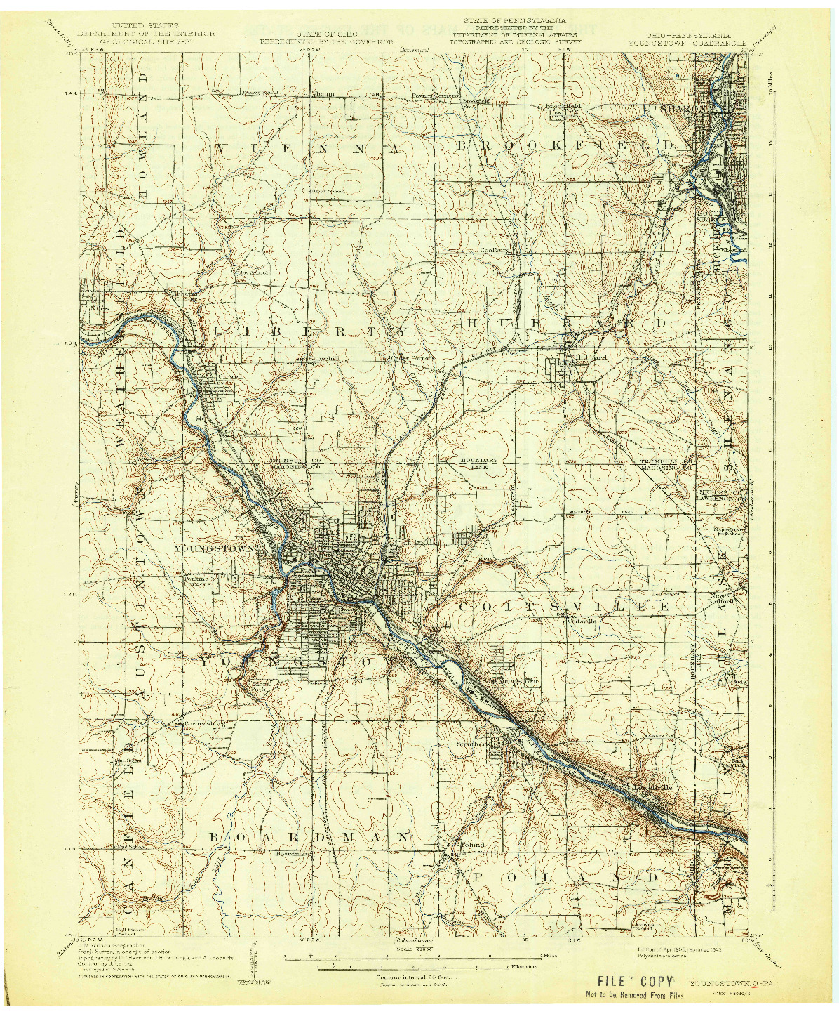 USGS 1:62500-SCALE QUADRANGLE FOR YOUNGSTOWN, OH 1908