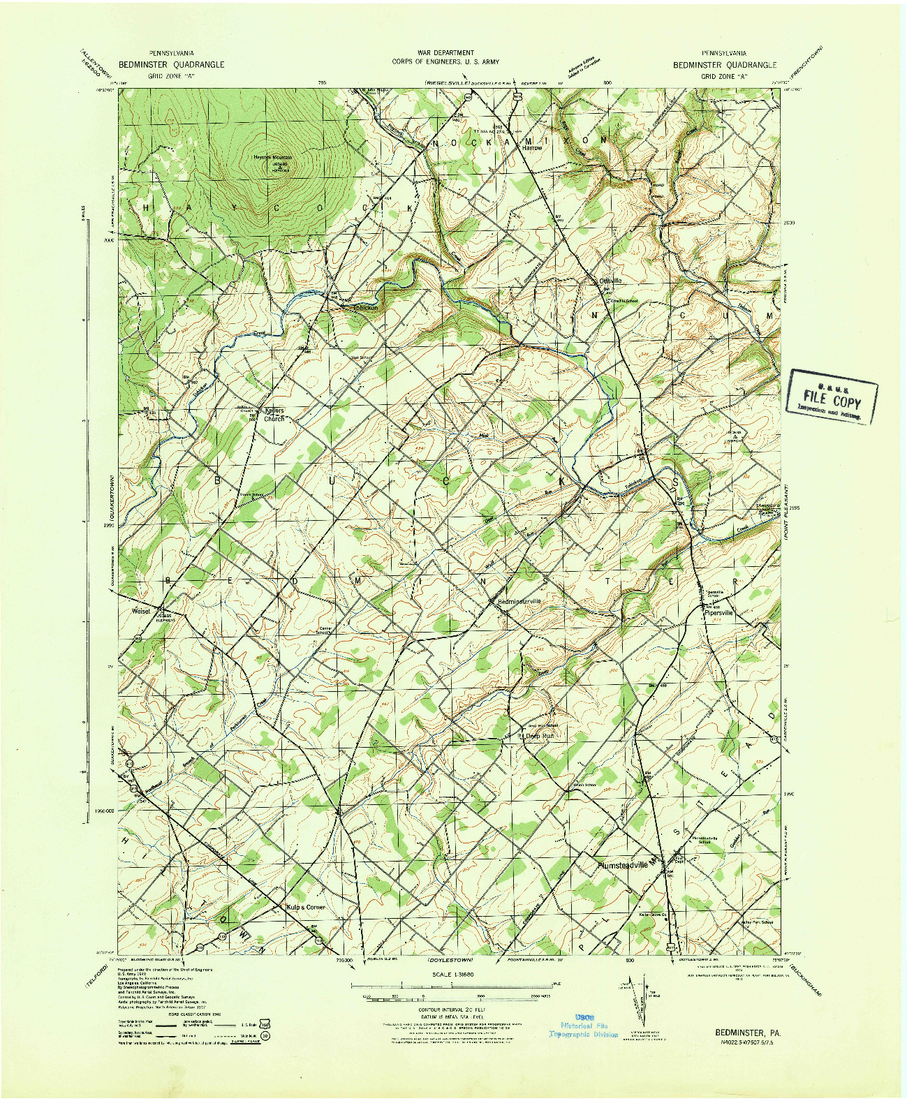 USGS 1:31680-SCALE QUADRANGLE FOR BEDMINSTER, PA 1943
