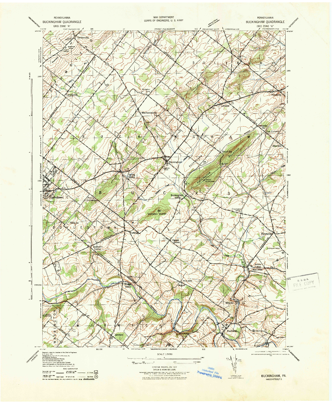 USGS 1:31680-SCALE QUADRANGLE FOR BUCKINGHAM, PA 1943