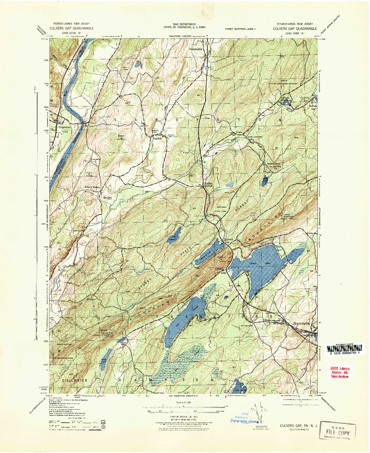 USGS 1:31680-SCALE QUADRANGLE FOR CULVERS GAP, PA 1943